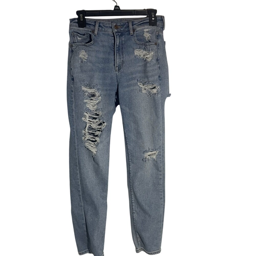 American Eagle Mom Jeans Women Size 2 Distressed High Rise Denim Mom Fit AEO